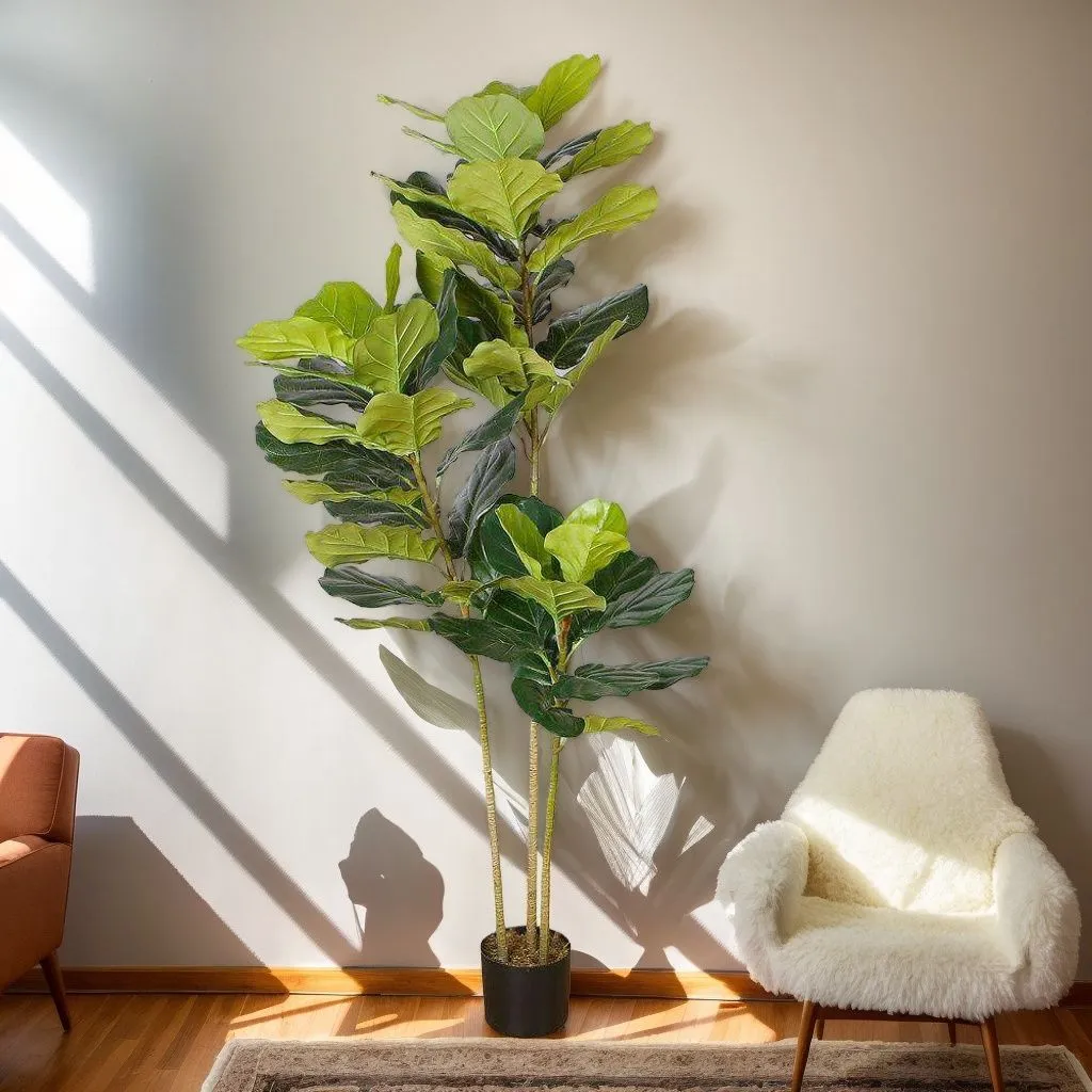 Lyrata人工フィドル葉の鉢植え植物（複数のサイズ）