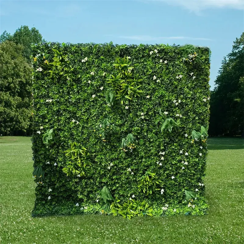 フラワーウォール緑の人工生地は、パーティーのためのカーテンの花の背景を巻き上げます
