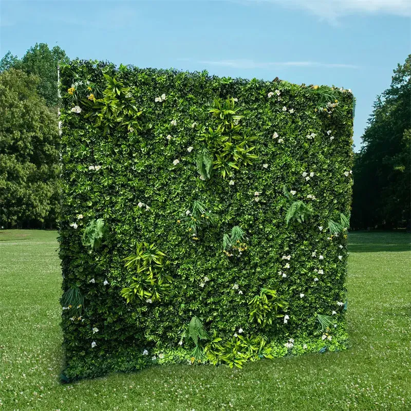 フラワーウォール緑の人工生地は、パーティーのためのカーテンの花の背景を巻き上げます